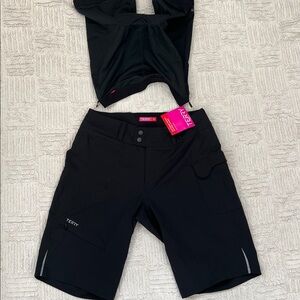 TERRY metro short relaxed cycling shorts 2 piece set in black, Medium, New